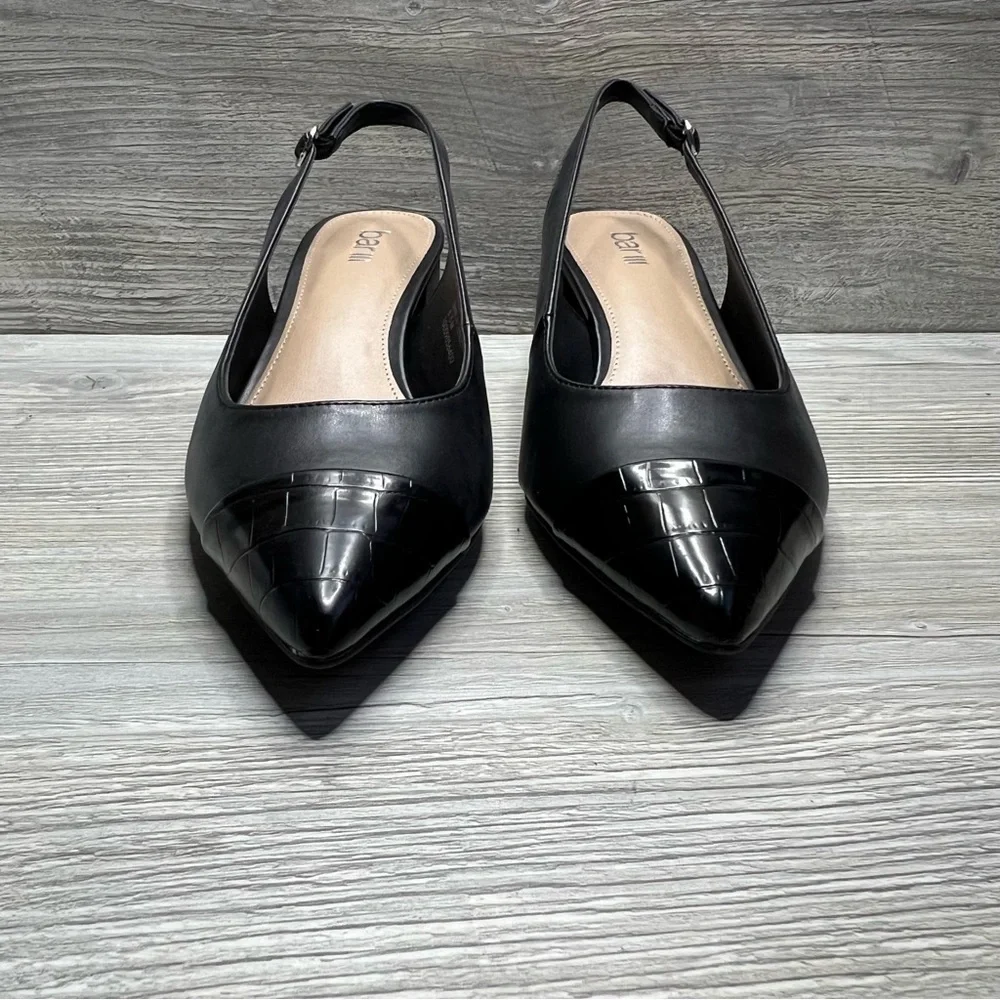 NWT Woman’s Bar lll Tenleyp sling back matte black pointed croc block heels 8.5